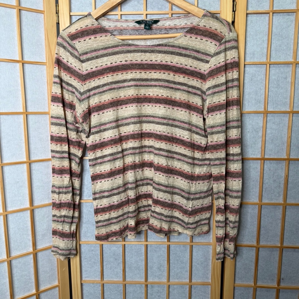 Ralph Lauren Striped Crewneck in Beige and Red